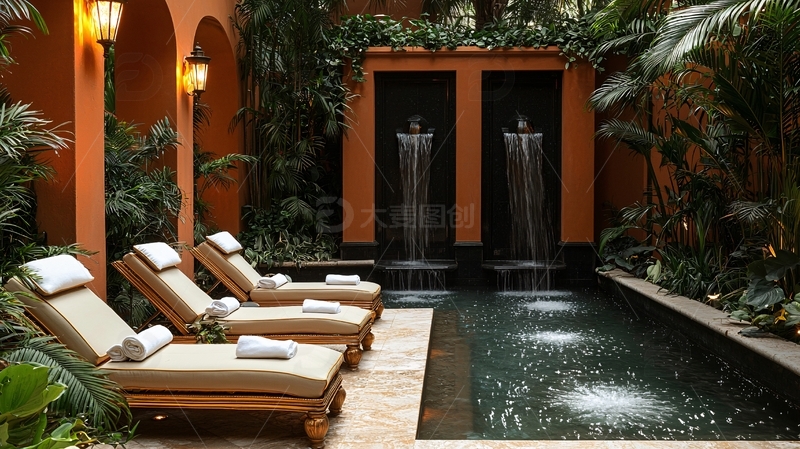 高清大图下载【趣麦麦图】泳池边的休闲区