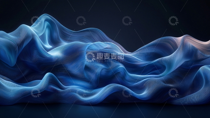 高清大图下载【趣麦麦图】蓝色丝绸质感波浪