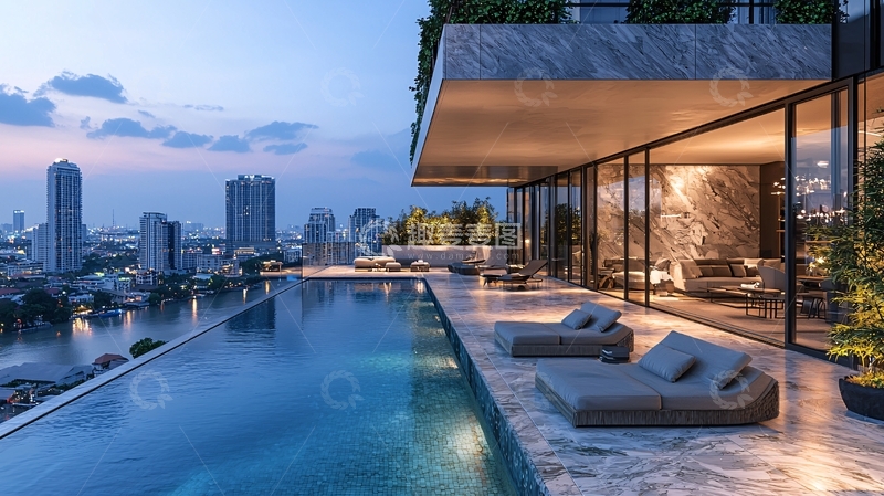 高清大图下载【趣麦麦图】曼谷夜景泳池别墅