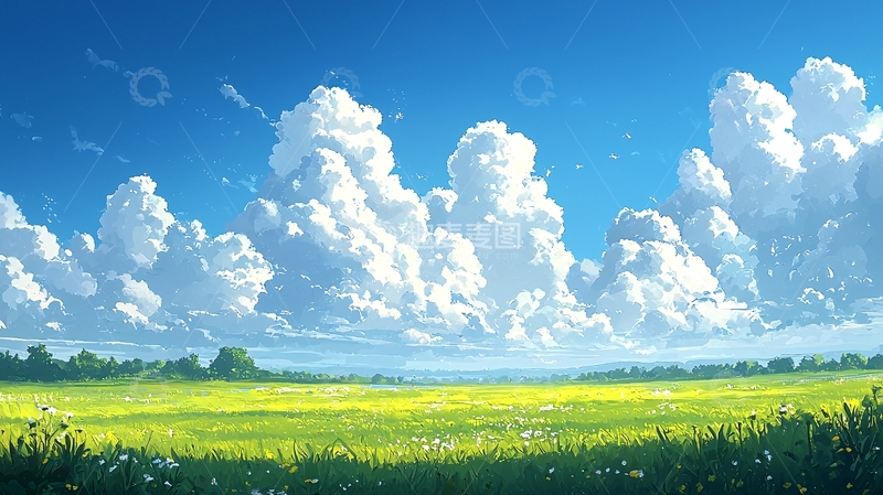 高清大图下载【趣麦麦图】晴朗天空下的绿色田野