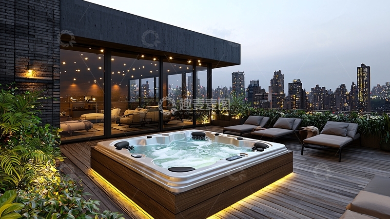 高清大图下载【趣麦麦图】屋顶泳池夜景
