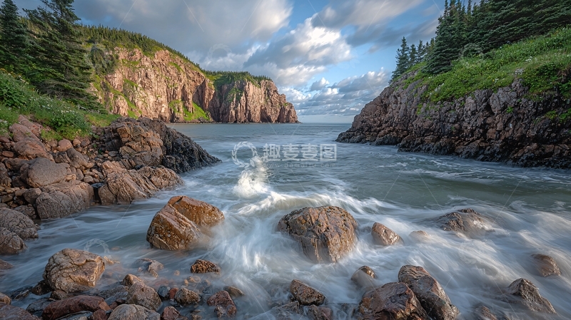 高清大图下载【趣麦麦图】海边岩石峭壁日落景色