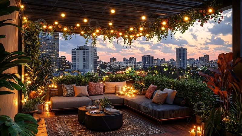 高清大图下载【趣麦麦图】城市夜景屋顶花园