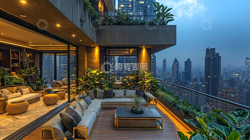 高清大图下载【趣麦麦图】高层公寓露台夜景