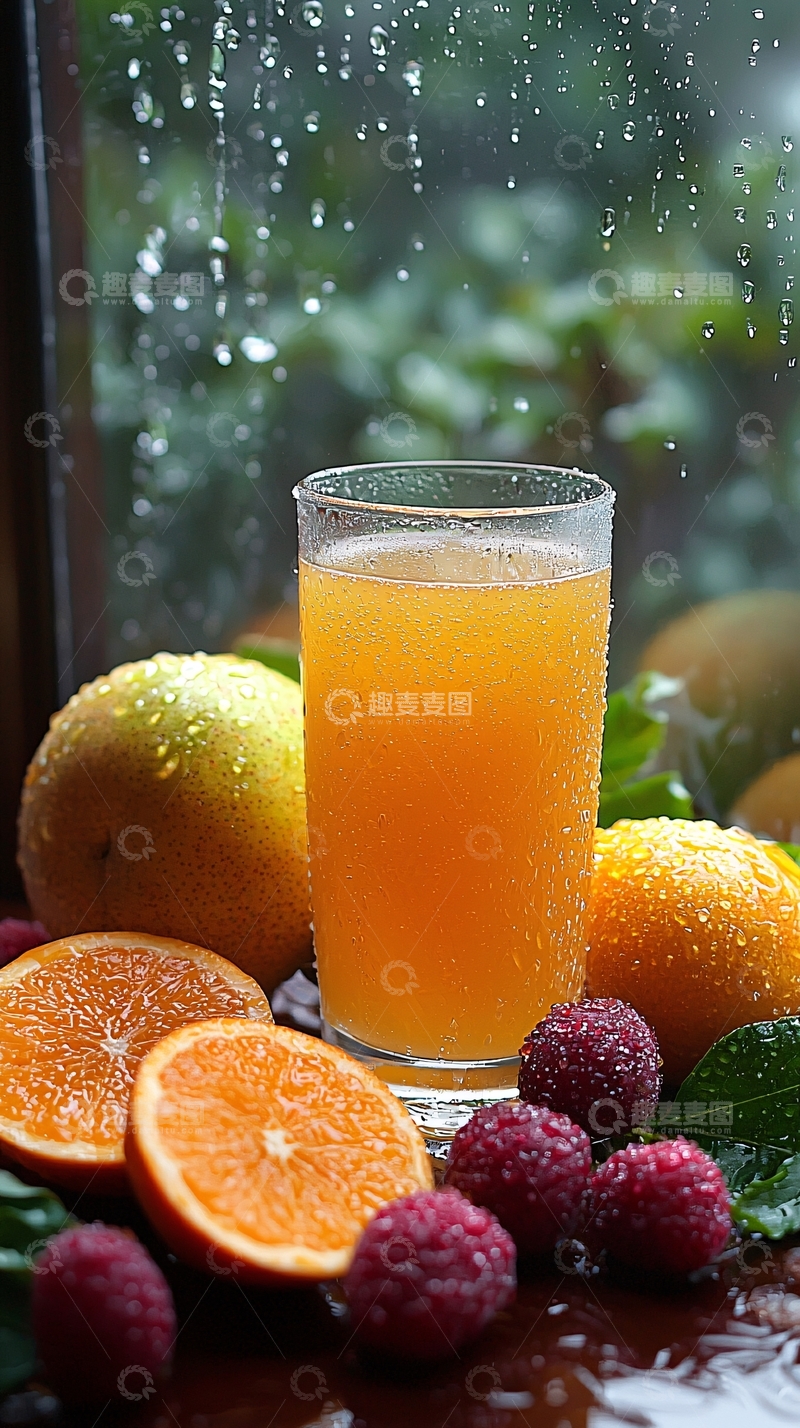 高清大图下载【趣麦麦图】雨天窗边一杯果汁