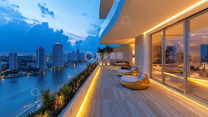 高清大图下载【趣麦麦图】豪华公寓夜景阳台
