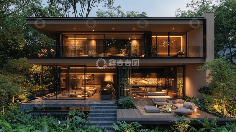 高清大图下载【趣麦麦图】现代简约别墅夜景