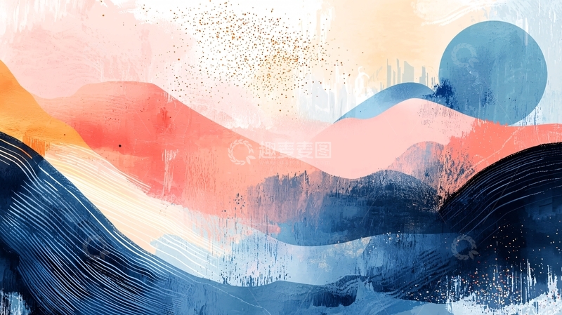 高清大图下载【趣麦麦图】抽象水彩山脉