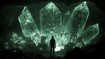 黑暗洞穴巨大绿色水晶