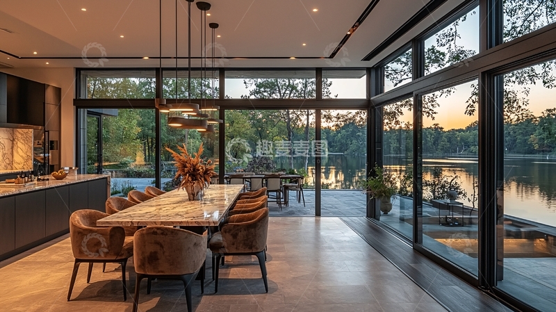 高清大图下载【趣麦麦图】现代简约湖景餐厅