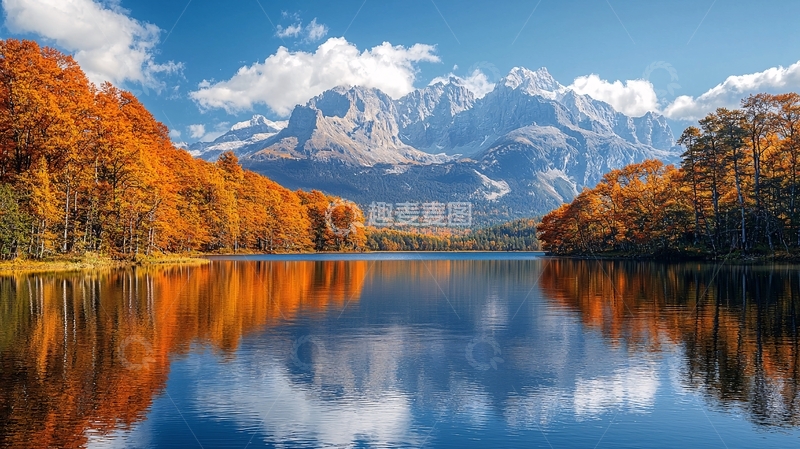 高清大图下载【趣麦麦图】秋日湖泊山峰倒影
