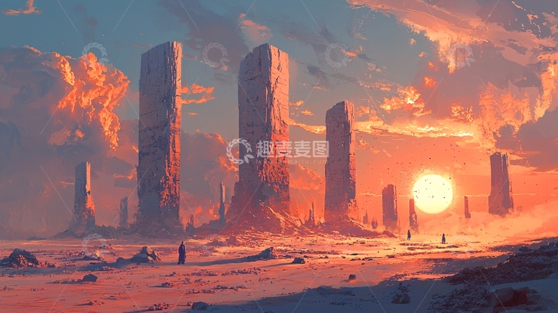 高清大图下载【趣麦麦图】日落荒原巨石阵