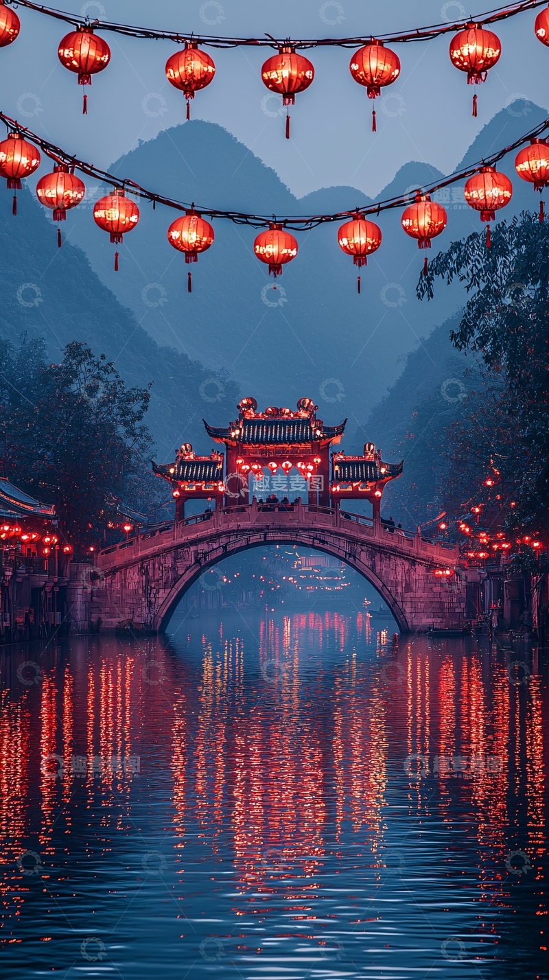 高清大图下载【趣麦麦图】古镇夜景