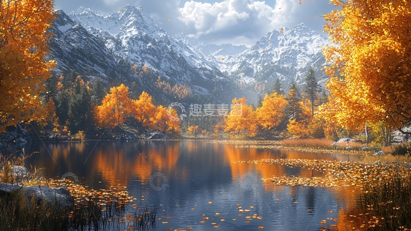 高清大图下载【趣麦麦图】秋日山林湖泊倒影