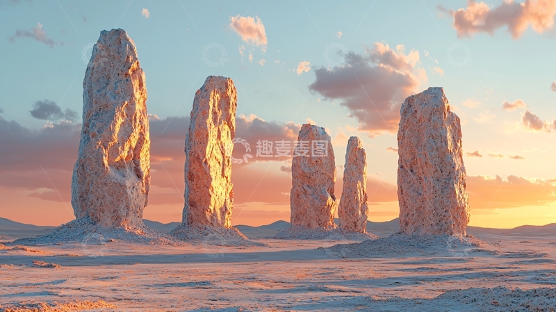 高清大图下载【趣麦麦图】沙漠石柱日落