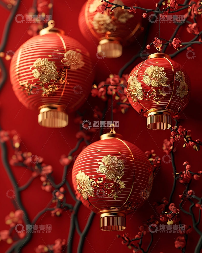 高清大图下载【趣麦麦图】红色中国风灯笼