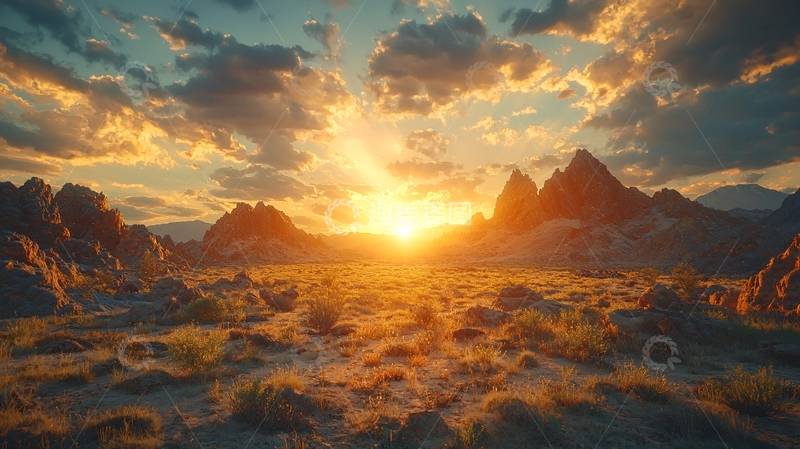 高清大图下载【趣麦麦图】壮丽的沙漠日落景观