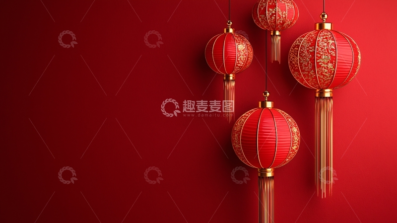 高清大图下载【趣麦麦图】红底金边中国灯笼
