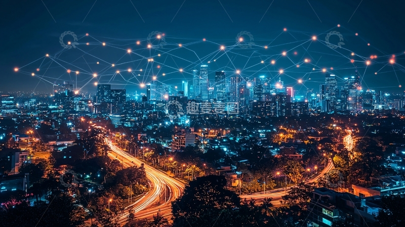 高清大图下载【趣麦麦图】夜景城市互联网络