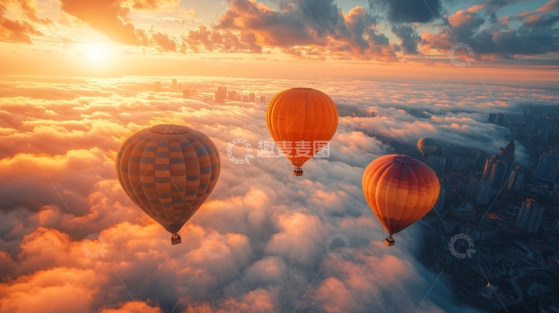 高清大图下载【趣麦麦图】日出云海热气球