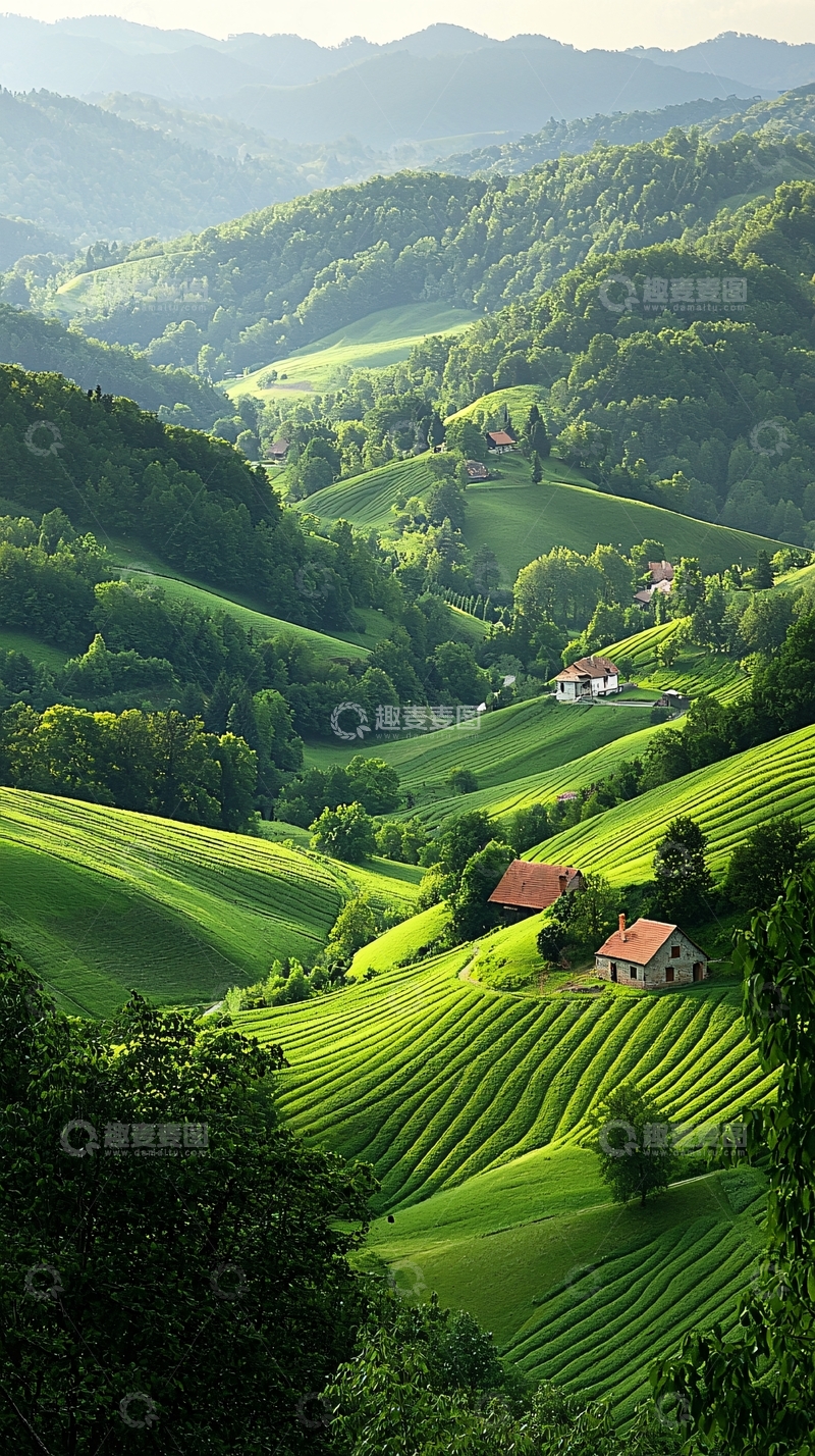 高清大图下载【趣麦麦图】绿色丘陵田园风光