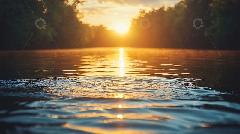 高清大图下载【趣麦麦图】夕阳西下水面波光粼粼