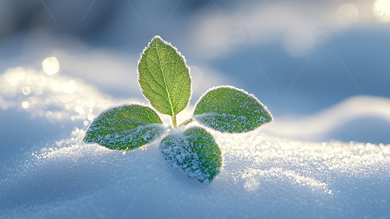 高清大图下载【趣麦麦图】冰雪中的绿色嫩芽