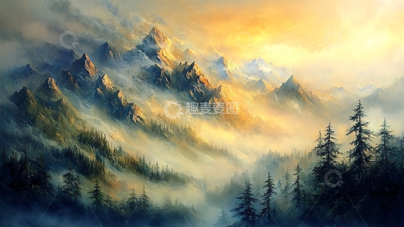 高清大图下载【趣麦麦图】云雾缭绕的山峰日出