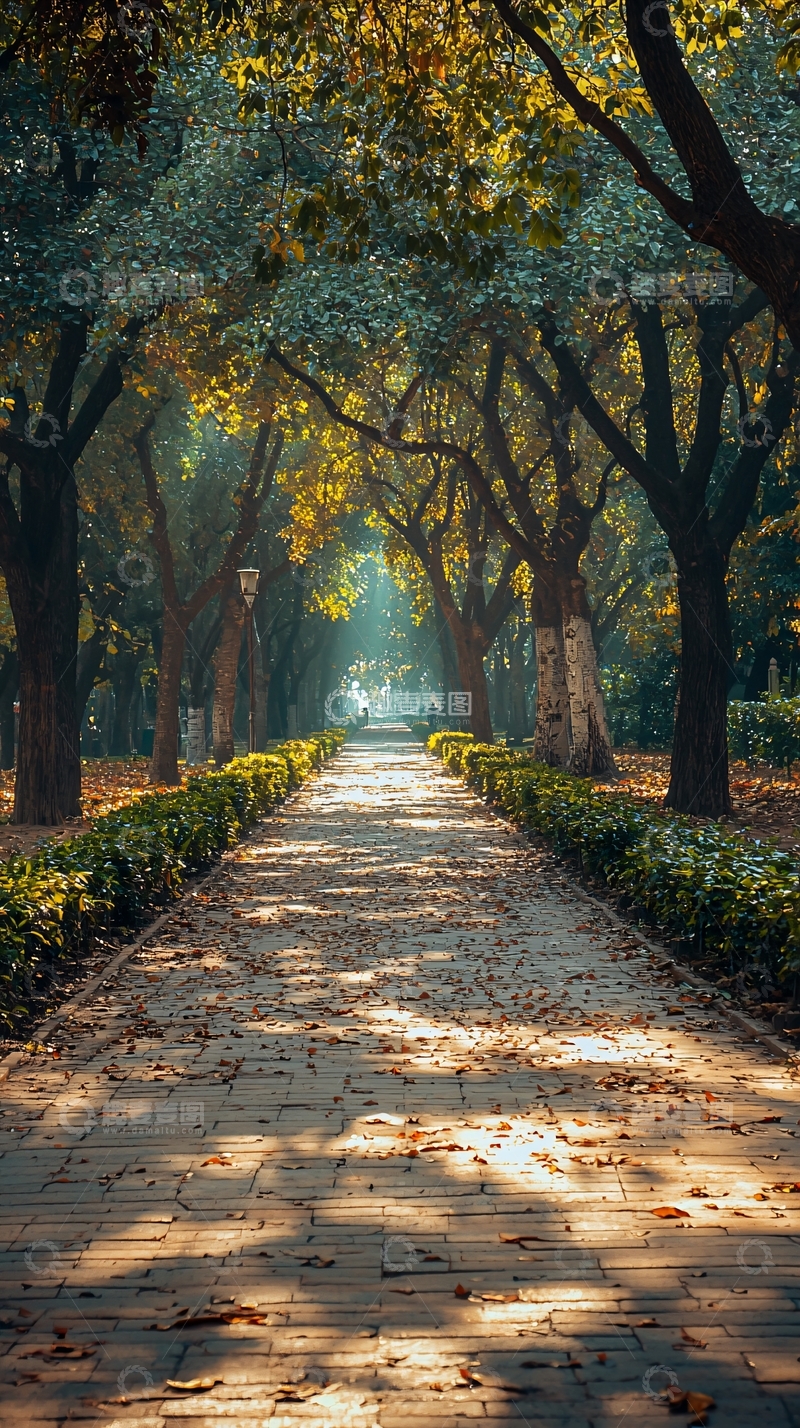 高清大图下载【趣麦麦图】阳光洒落林荫小路
