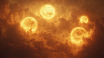 多个火球笼罩在黑暗云层中