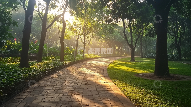 高清大图下载【趣麦麦图】清晨公园小路