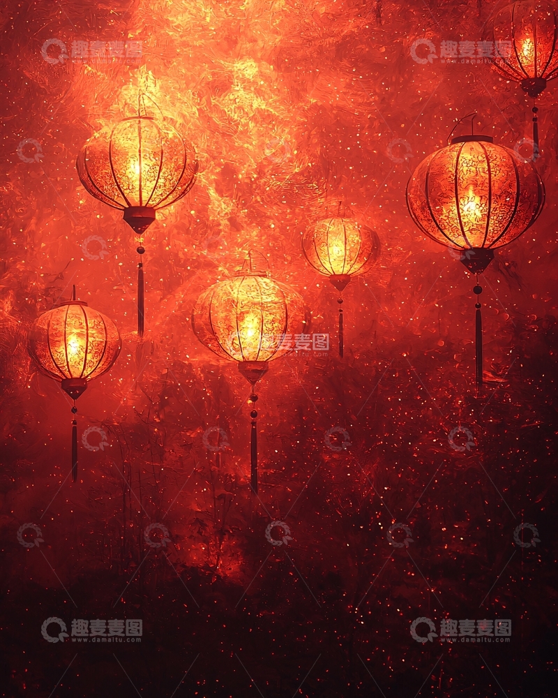 高清大图下载【趣麦麦图】红灯笼梦幻背景