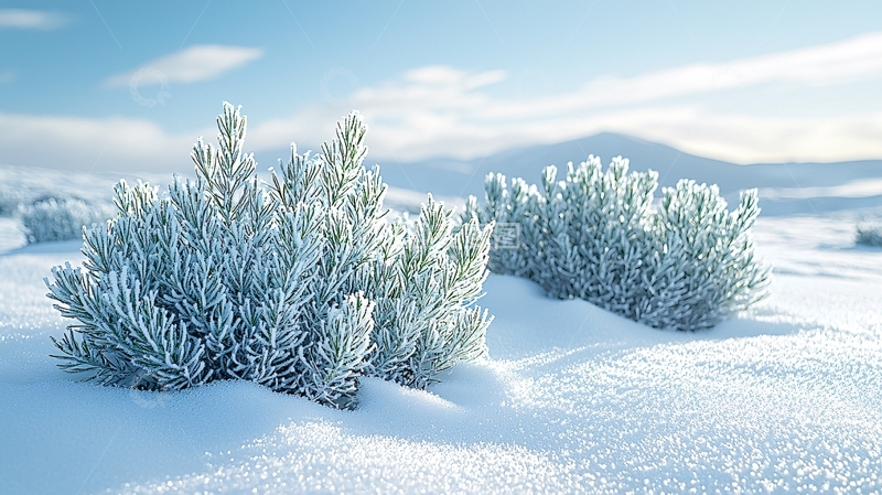 高清大图下载【趣麦麦图】冰雪覆盖的灌木丛