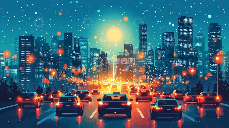 高清大图下载【趣麦麦图】夜晚城市高速公路夜景