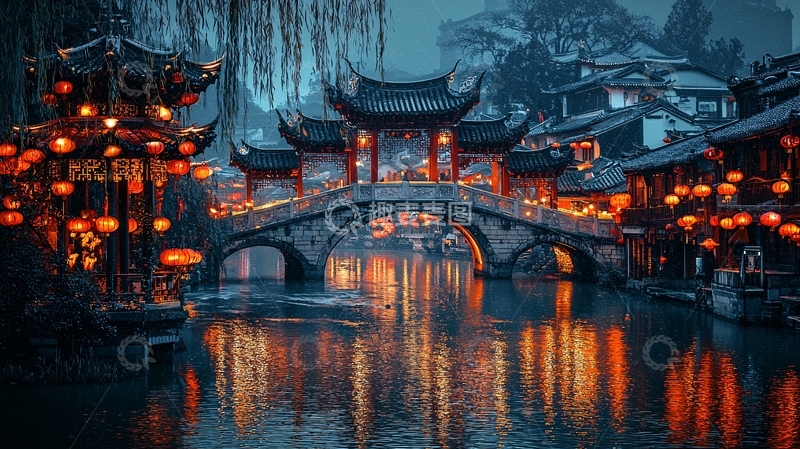 高清大图下载【趣麦麦图】古镇夜景