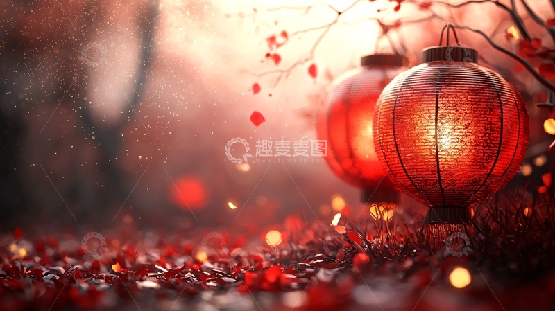 高清大图下载【趣麦麦图】红灯笼雨中意境