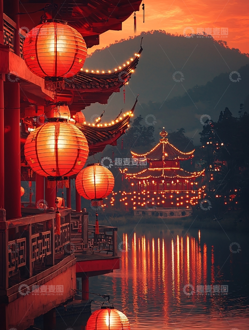 高清大图下载【趣麦麦图】红灯笼夜景