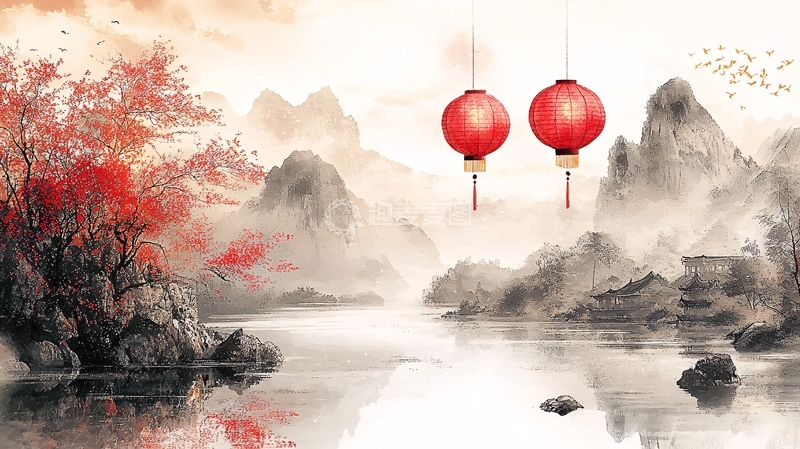 高清大图下载【趣麦麦图】水墨山水画586