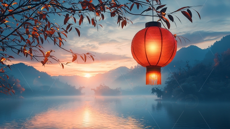 高清大图下载【趣麦麦图】秋日晨曦红灯笼