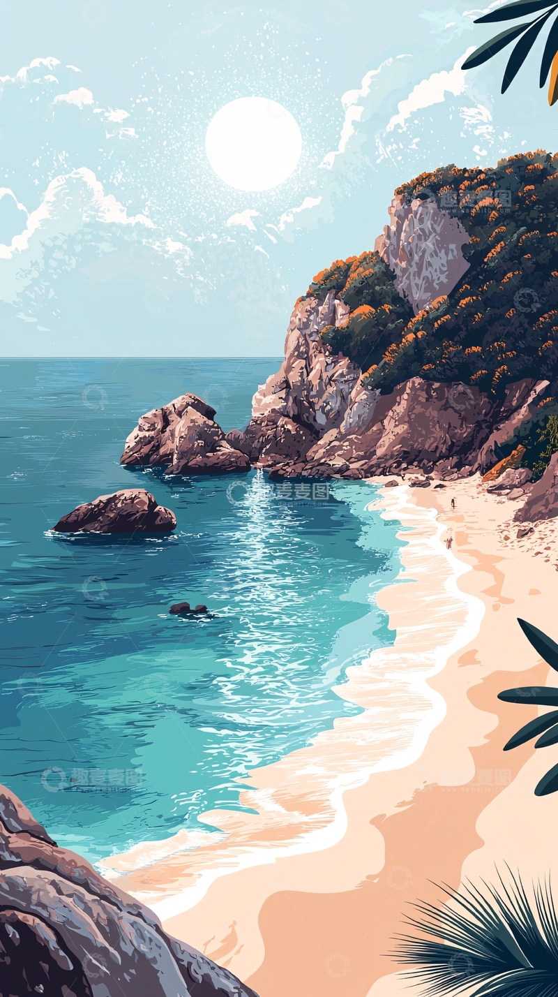 高清大图下载【趣麦麦图】海边风景插画3
