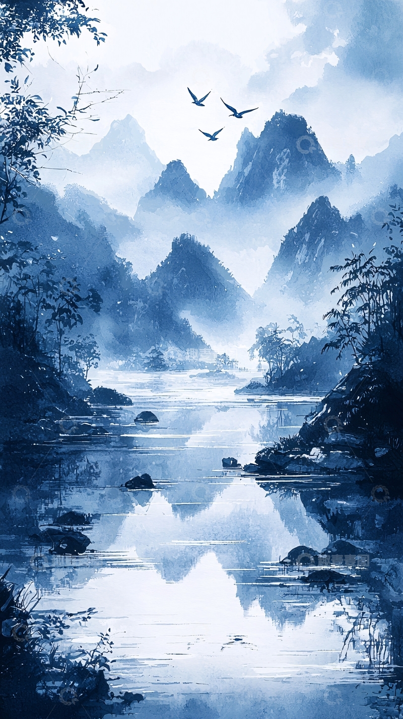 高清大图下载【趣麦麦图】水墨山水画591