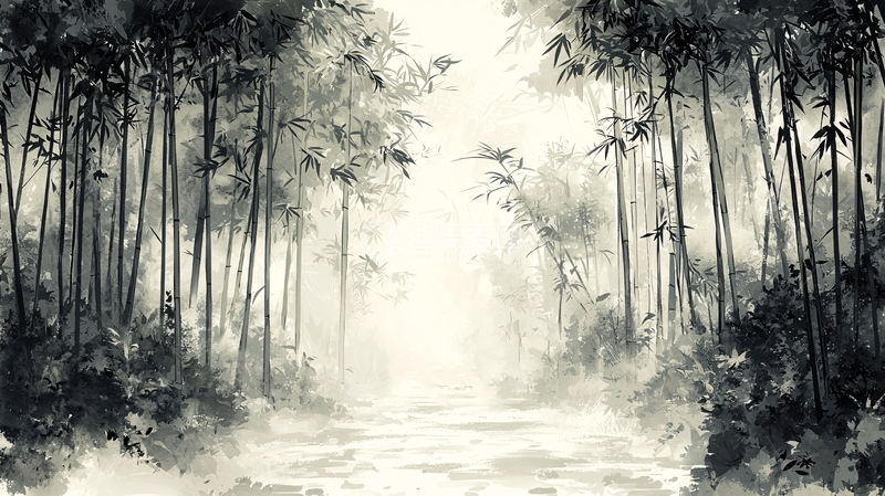 高清大图下载【趣麦麦图】水墨竹林小路