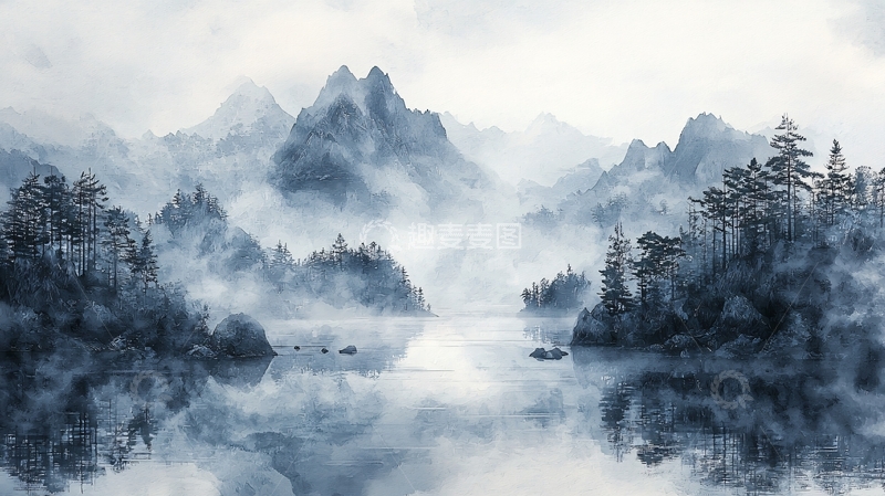 高清大图下载【趣麦麦图】水墨山水画595