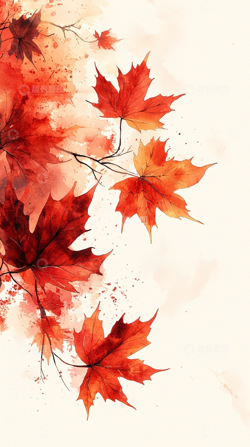 高清大图下载【趣麦麦图】水彩枫叶