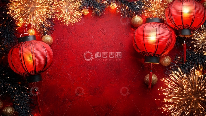 高清大图下载【趣麦麦图】红灯笼新年背景