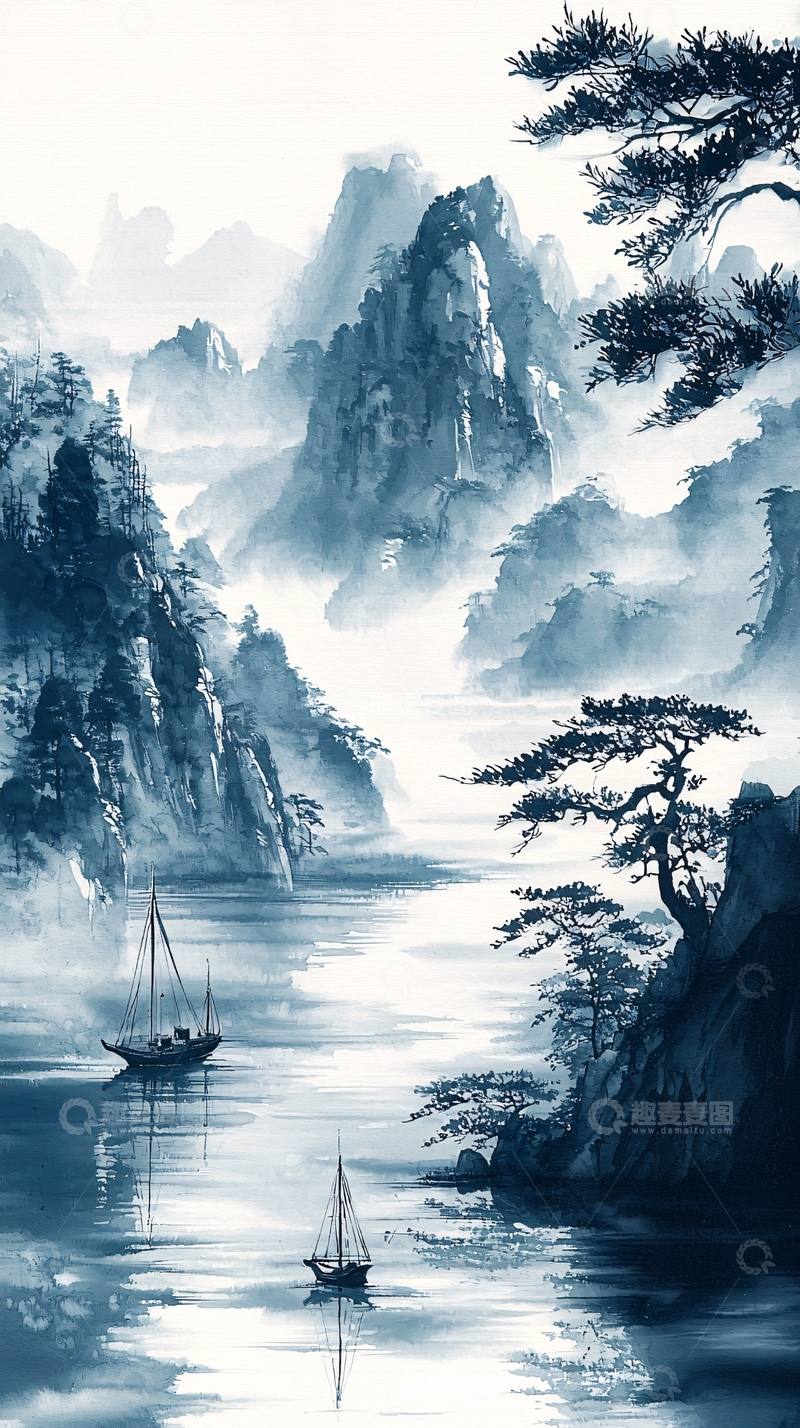 高清大图下载【趣麦麦图】水墨山水画589