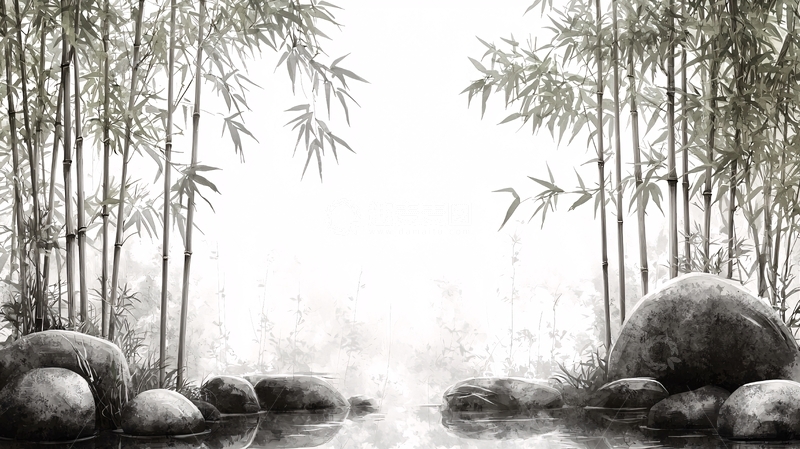 高清大图下载【趣麦麦图】水墨画竹林