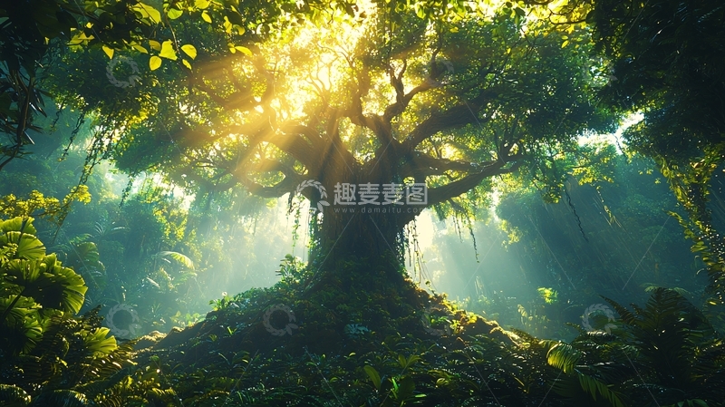 高清大图下载【趣麦麦图】阳光透过树林