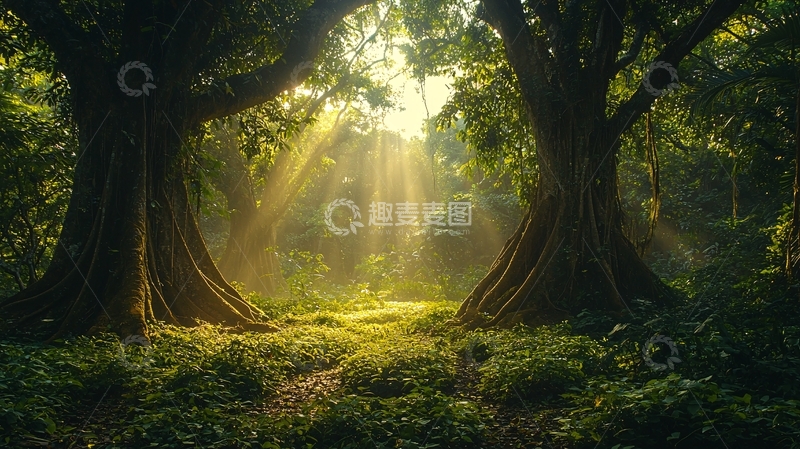 高清大图下载【趣麦麦图】阳光透过树林