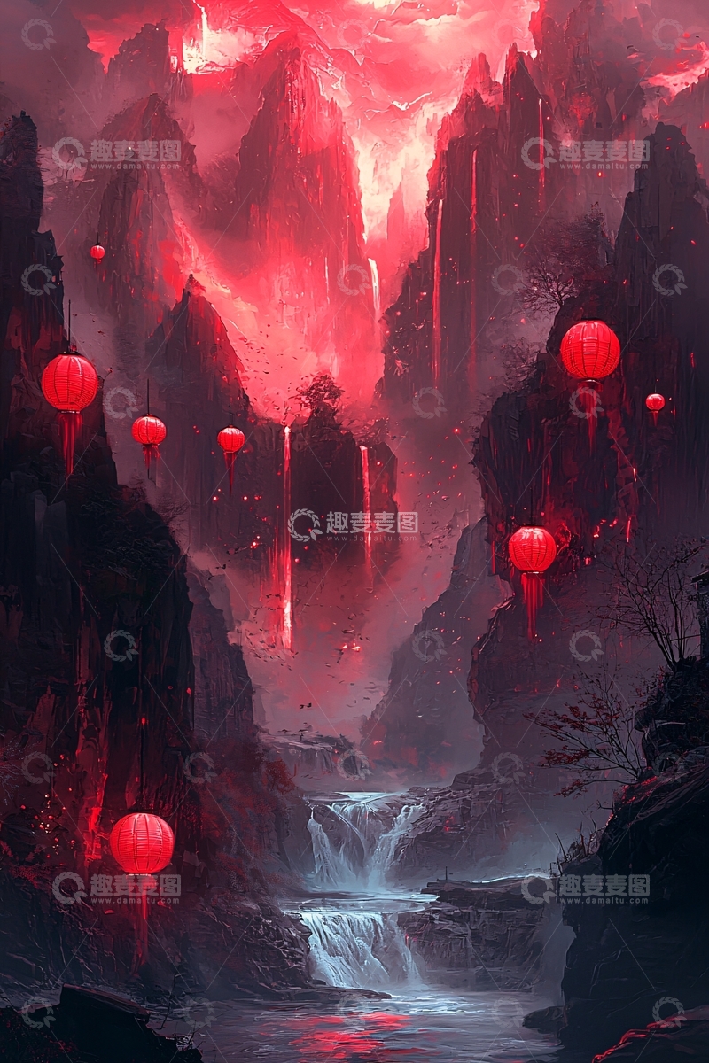 高清大图下载【趣麦麦图】血色山谷红灯笼